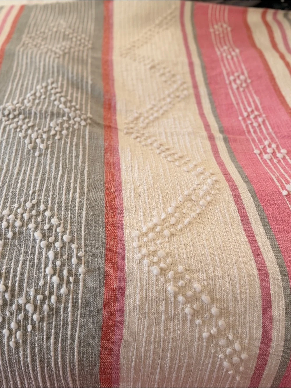 Striped Cotton Bed Runner in Pink, Gray & Cream